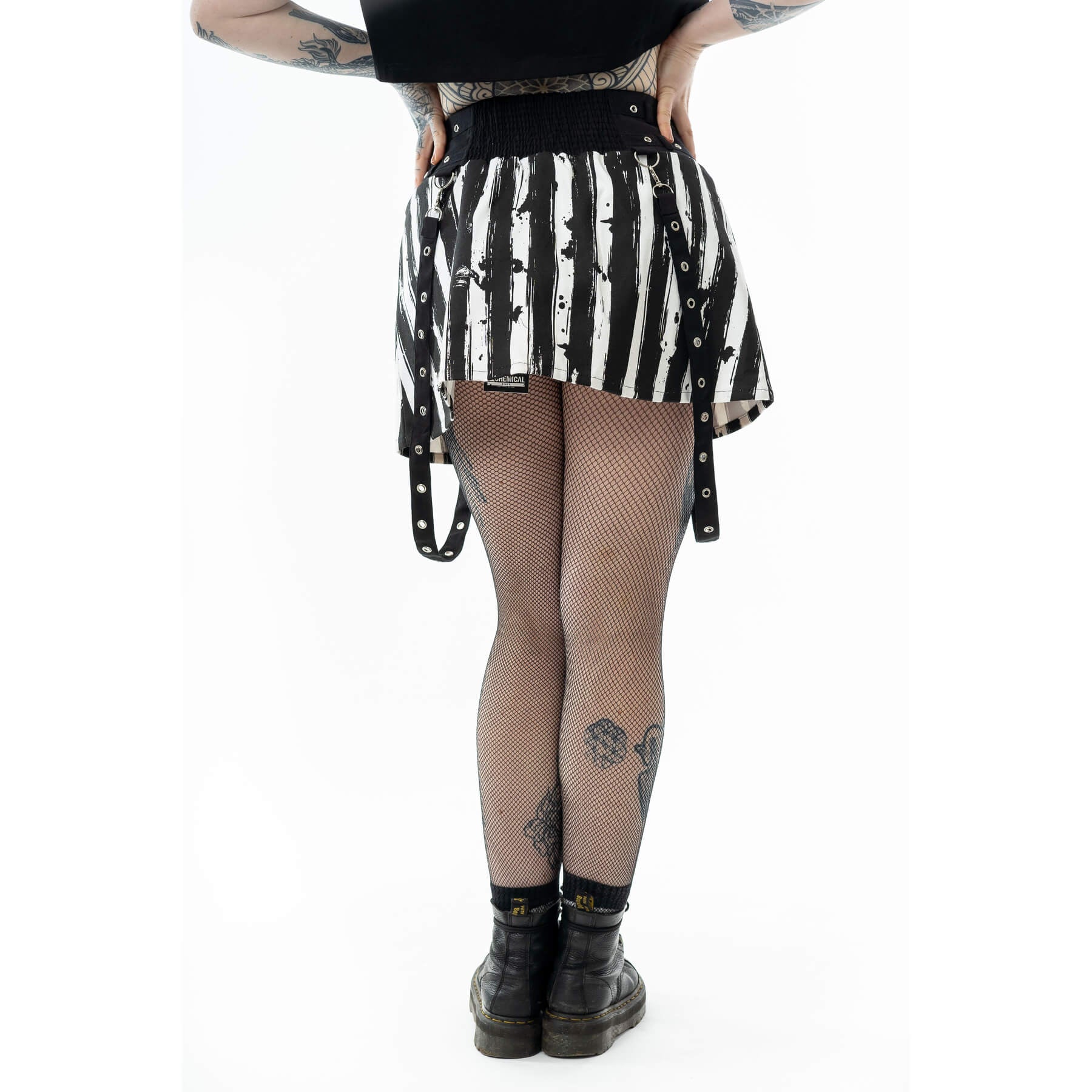 Chemical Black Showtime Skirt – Black & White Gothic Stripe Mini Skirt | Alternative Punk Skirt - Rockinredfox