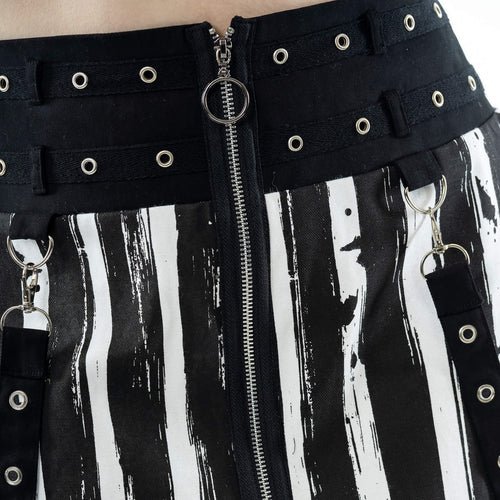 Chemical Black Showtime Skirt – Black & White Gothic Stripe Mini Skirt | Alternative Punk Skirt - Rockinredfox