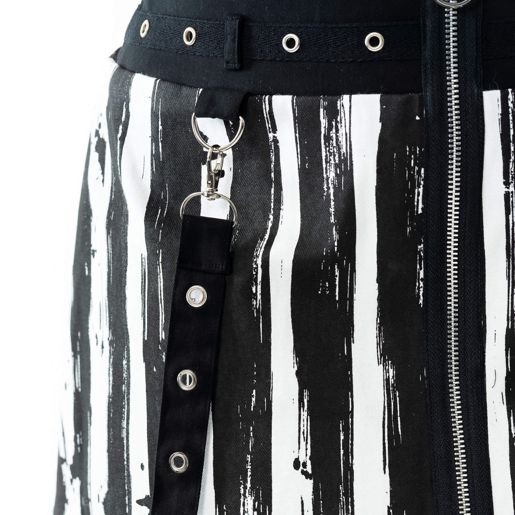 Chemical Black Showtime Skirt – Black & White Gothic Stripe Mini Skirt | Alternative Punk Skirt - Rockinredfox