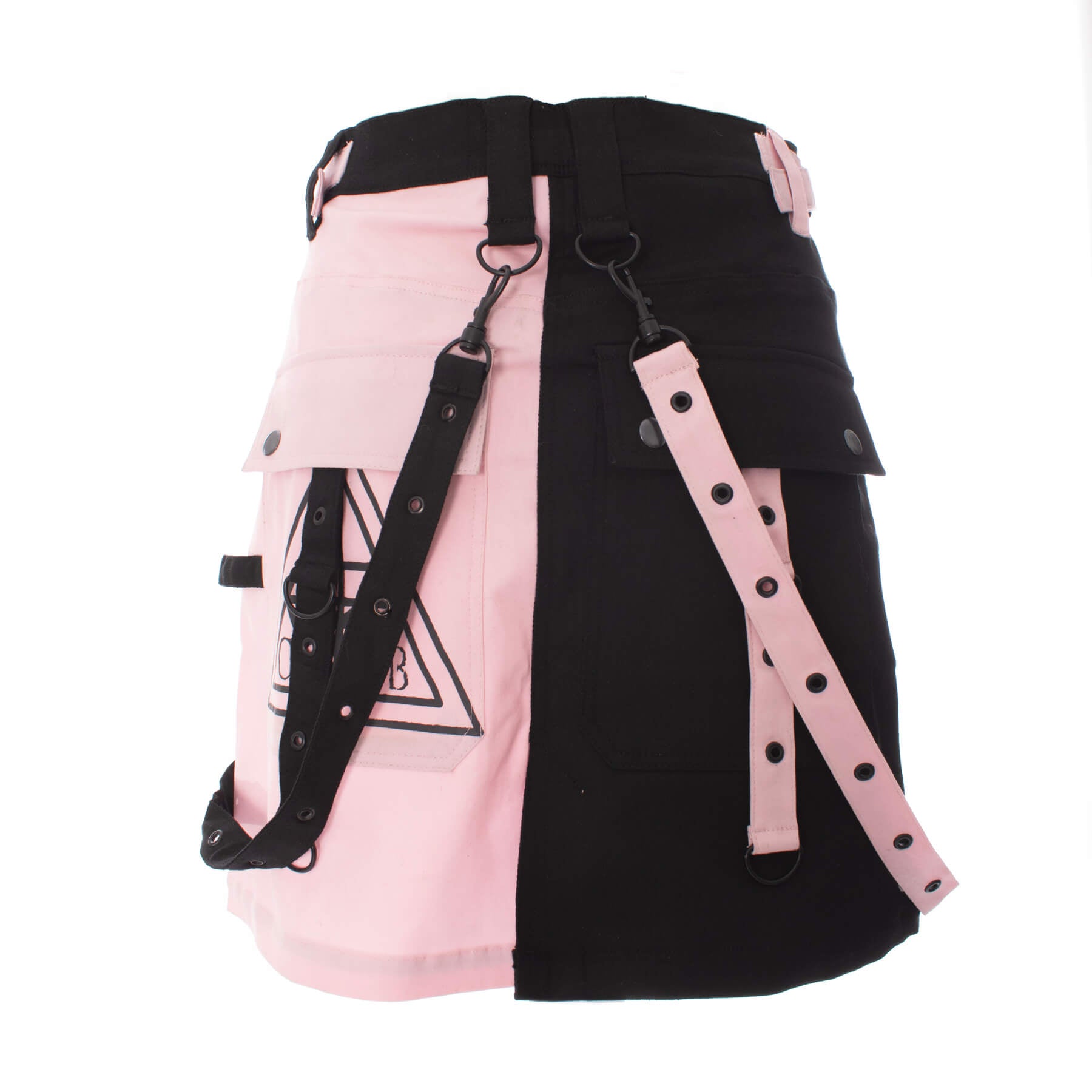 Chemical Black Veil & Void Skirt Black Pink | Gothic Split Mini Skirt with Straps & Hardware | RockinRedFox - Rockinredfox