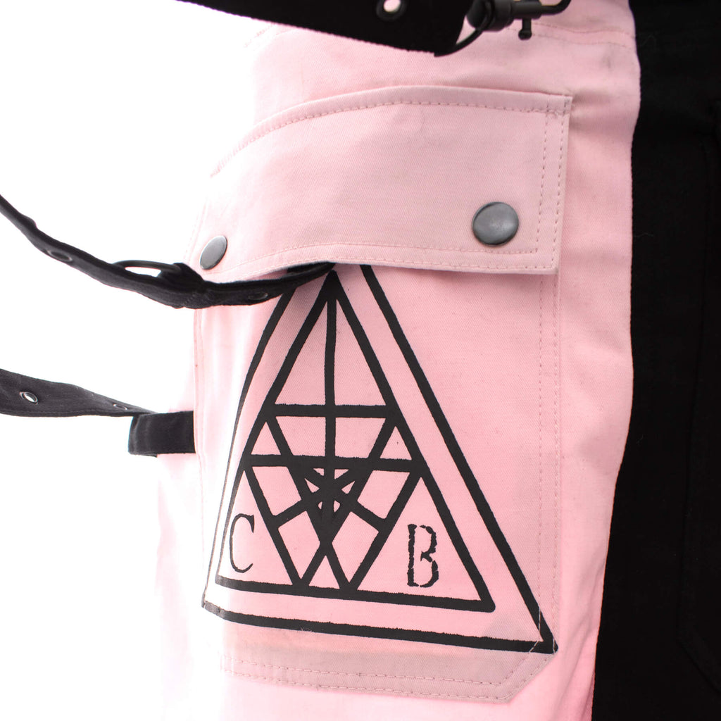 Chemical Black Veil & Void Skirt Black Pink | Gothic Split Mini Skirt with Straps & Hardware | RockinRedFox - Rockinredfox
