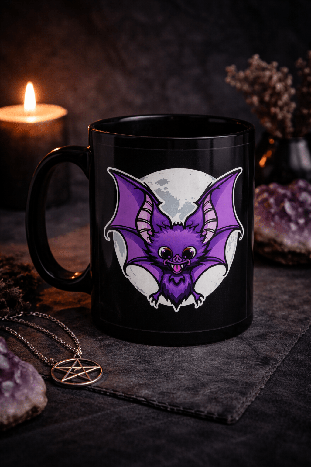 Crazy Bat Lady Mug – Cute Gothic Black Bat Coffee Cup - Rockinredfox