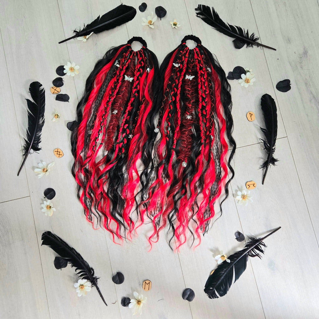 Crimson Shadow Twin Bobble Set 24 Inch Synthetic Hair Ties - Rockinredfox