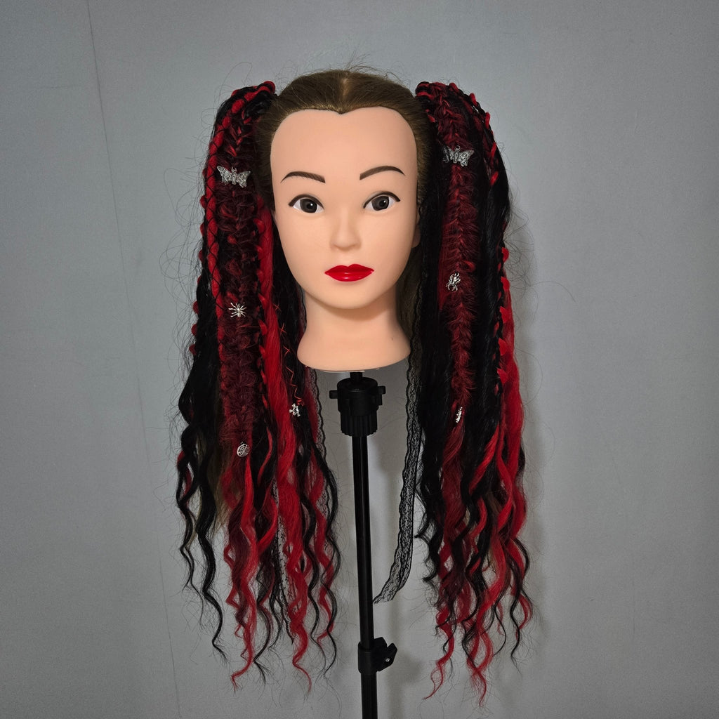 Crimson Shadow Twin Bobble Set 24 Inch Synthetic Hair Ties - Rockinredfox