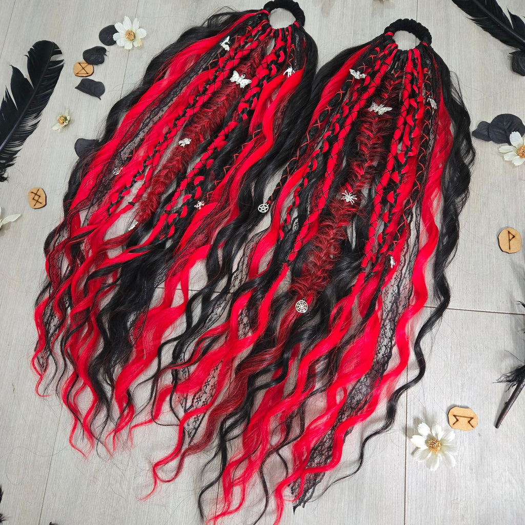 Crimson Shadow Twin Bobble Set 24 Inch Synthetic Hair Ties - Rockinredfox