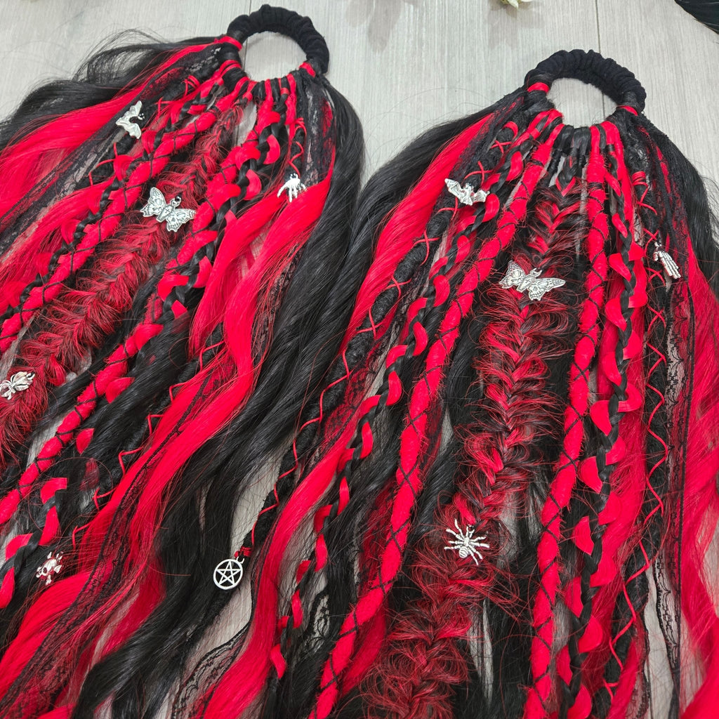 Crimson Shadow Twin Bobble Set 24 Inch Synthetic Hair Ties - Rockinredfox