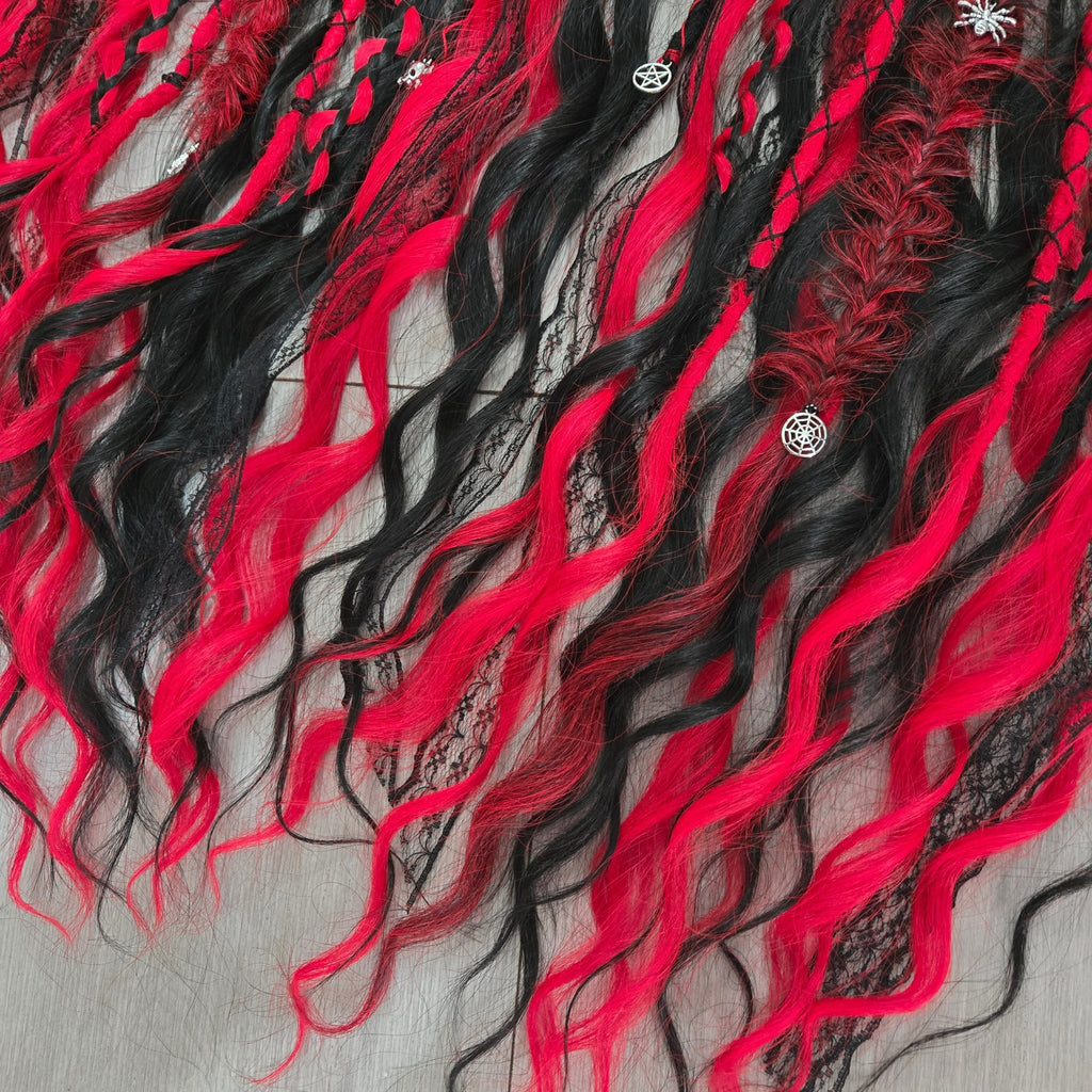 Crimson Shadow Twin Bobble Set 24 Inch Synthetic Hair Ties - Rockinredfox