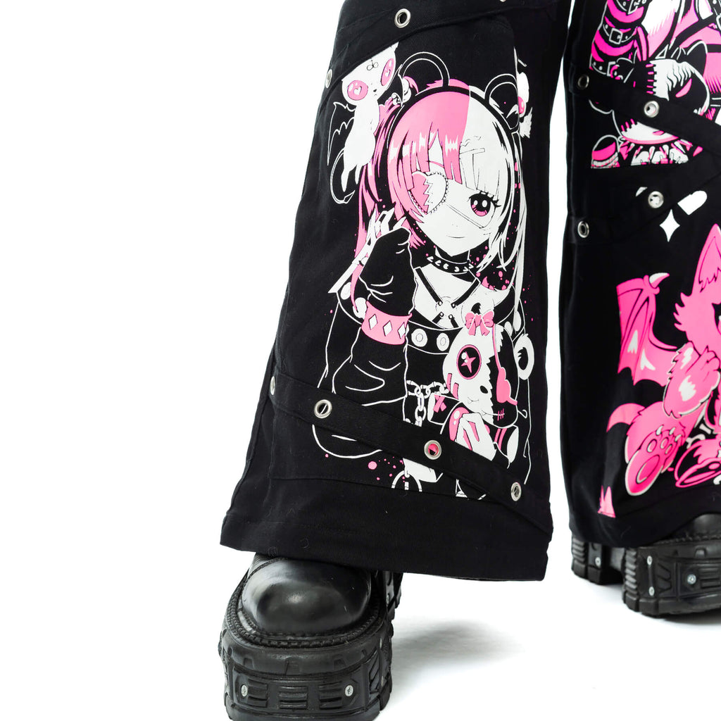 Cupcake Cult Dollhouse Detention Pants Black Kawaii Gothic Wide Leg Trousers - Rockinredfox