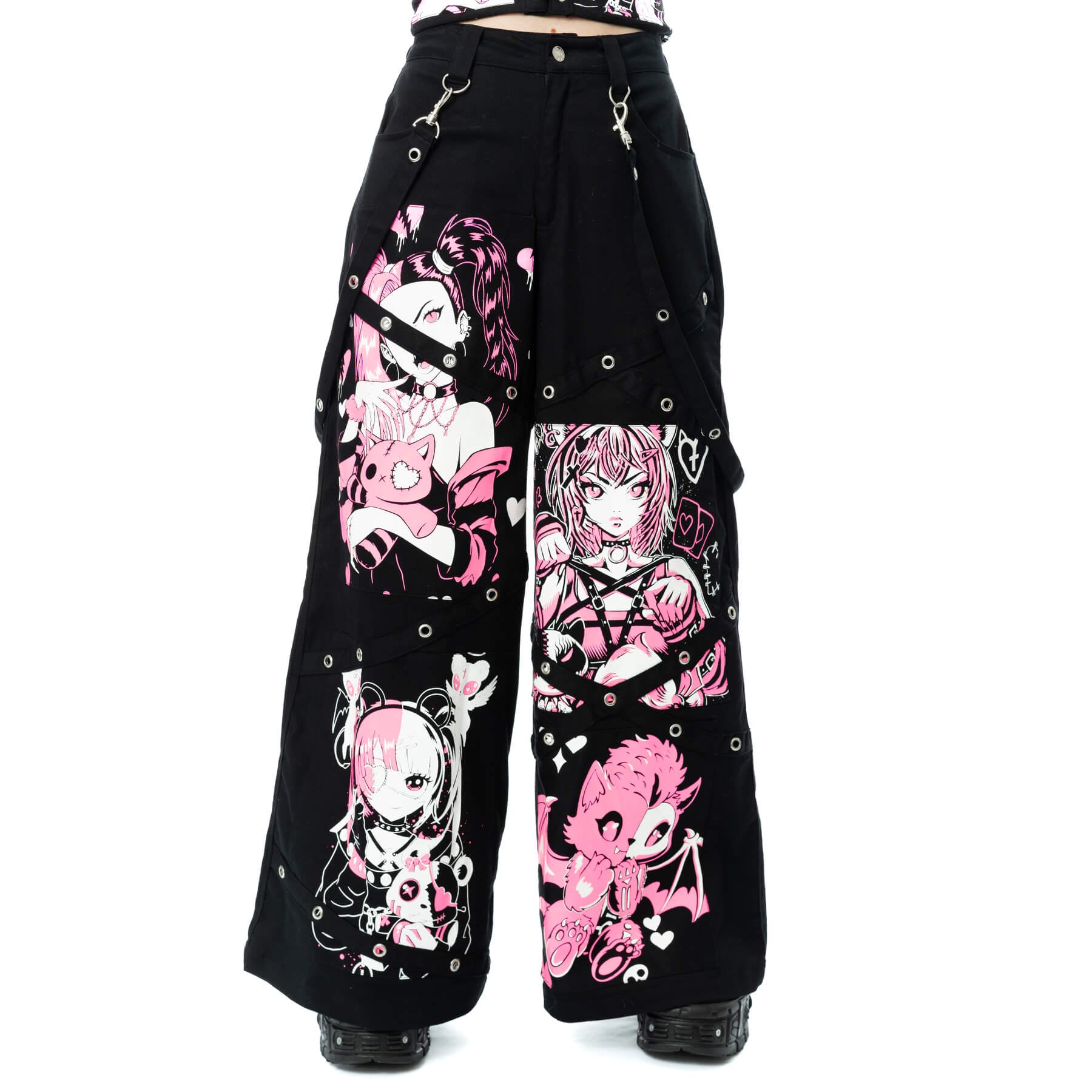 Cupcake Cult Dollhouse Detention Pants Black Kawaii Gothic Wide Leg Trousers - Rockinredfox