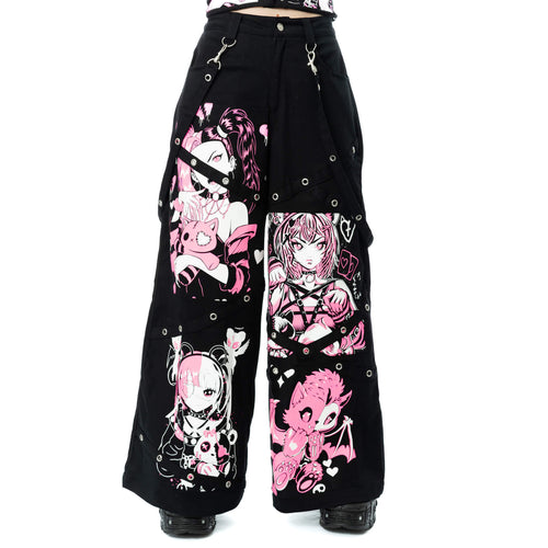 Cupcake Cult Dollhouse Detention Pants Black Kawaii Gothic Wide Leg Trousers - Rockinredfox