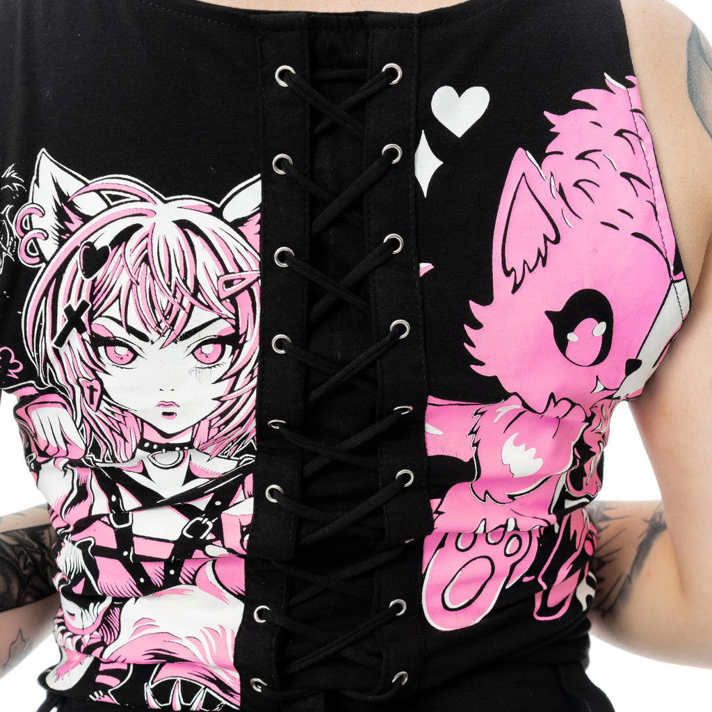 Cupcake Cult Dollhouse Detention Top Black Gothic Kawaii Corset Lace Up Crop Top Alternative - Rockinredfox