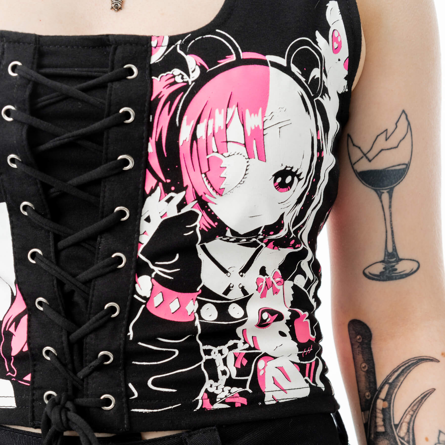 Cupcake Cult Dollhouse Detention Top Black Gothic Kawaii Corset Lace Up Crop Top Alternative - Rockinredfox