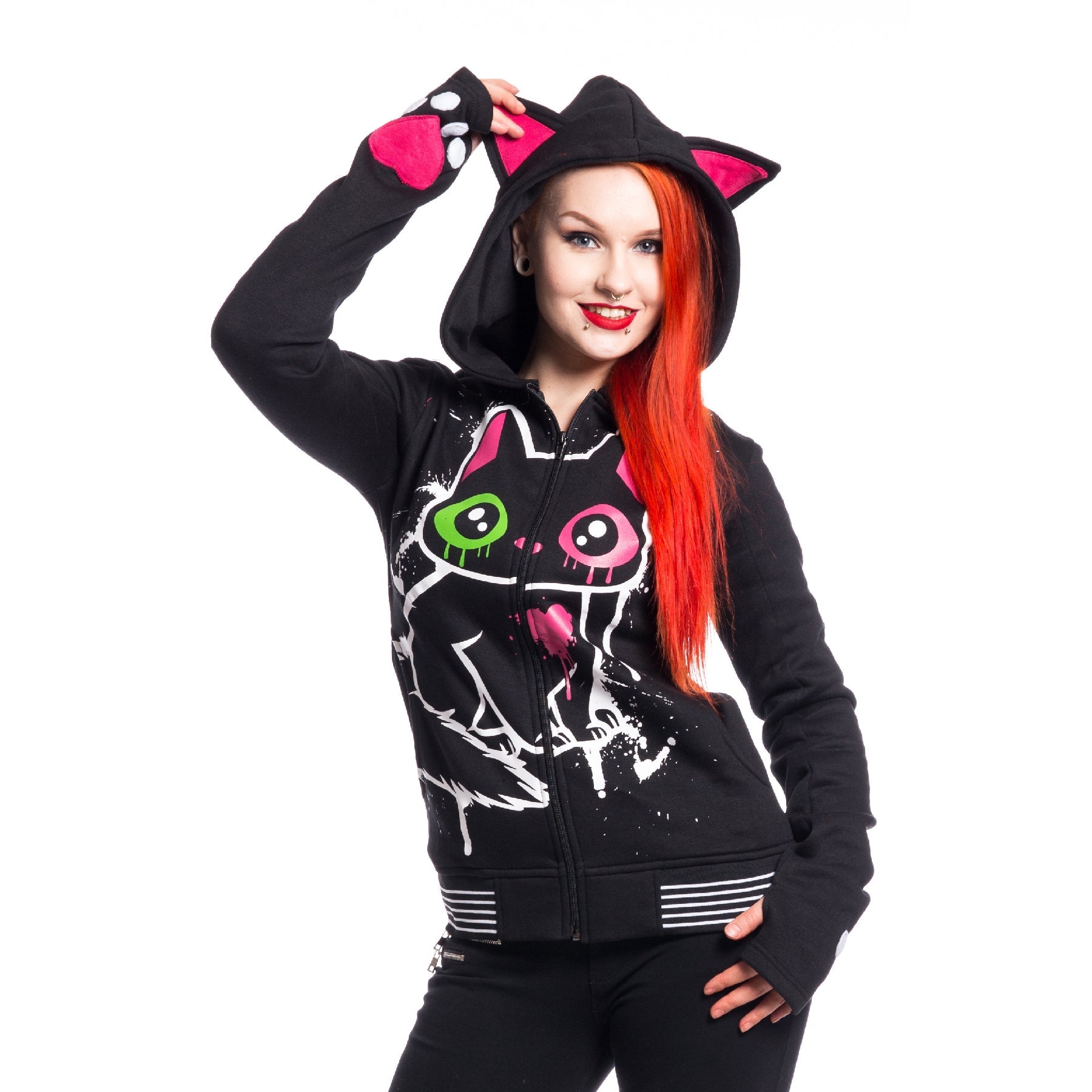 Cupcake Cult Kitty Mase Hood Black Gothic Cat Ear Zip Hoodie - Rockinredfox