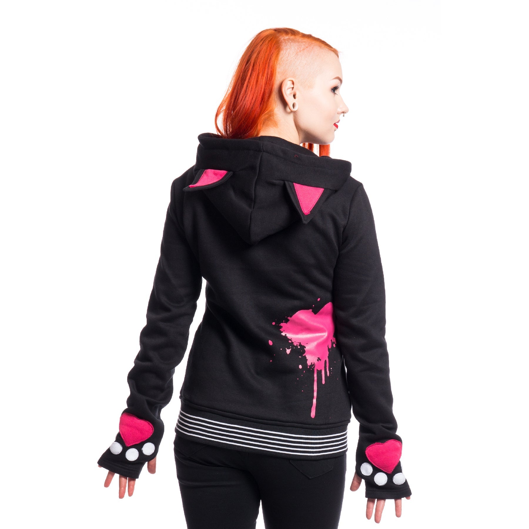Cupcake Cult Kitty Mase Hood Black Gothic Cat Ear Zip Hoodie - Rockinredfox