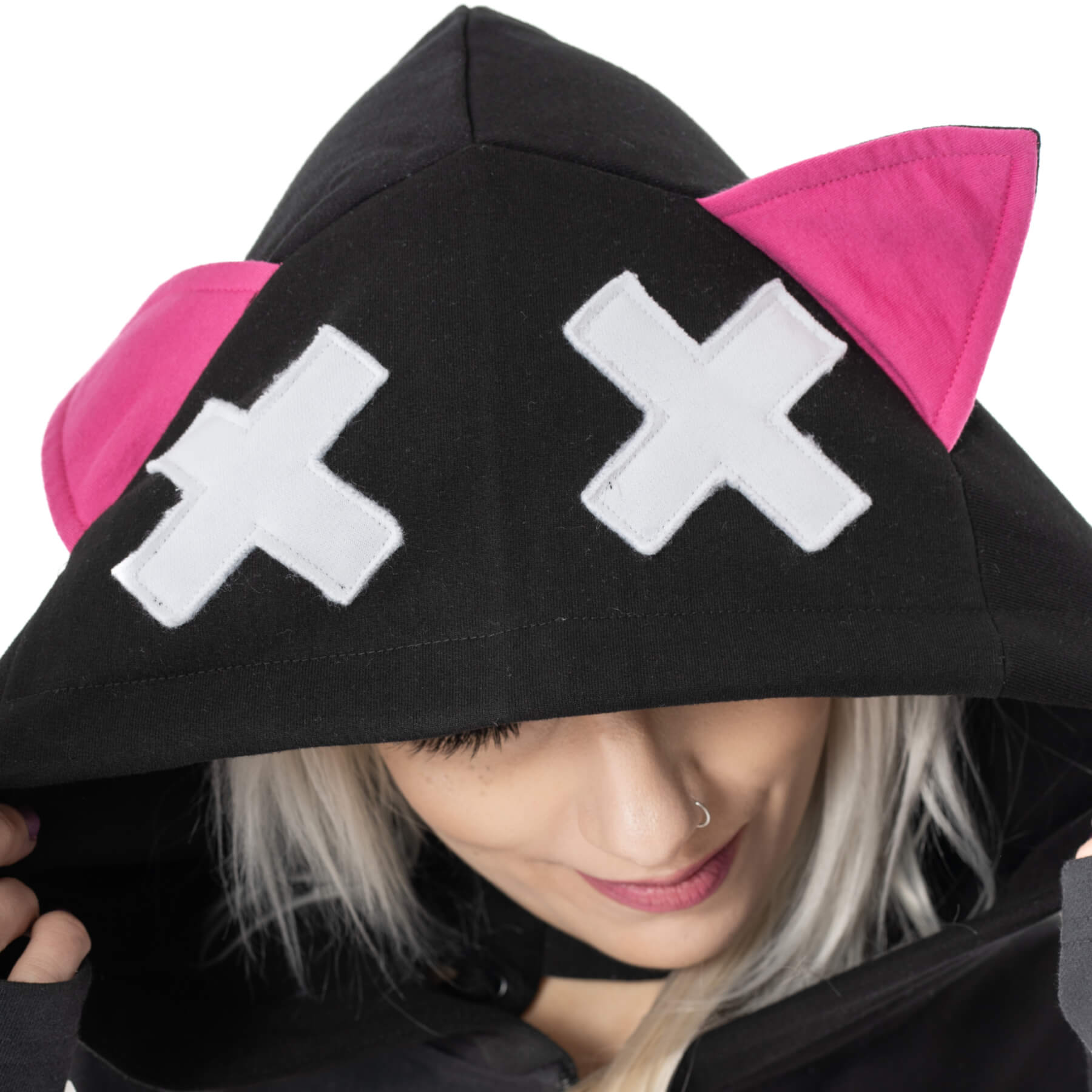 Cupcake Cult Kitty Mayhem Hood Black Pink Alternative Cat Zip Hoodie - Rockinredfox