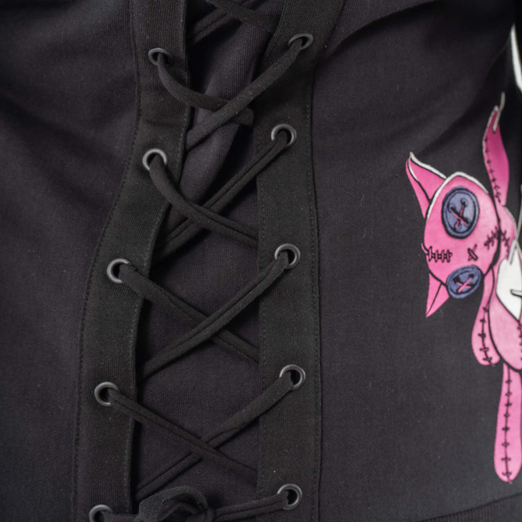 Cupcake Cult Kitty Mayhem Hood Black Pink Alternative Cat Zip Hoodie - Rockinredfox
