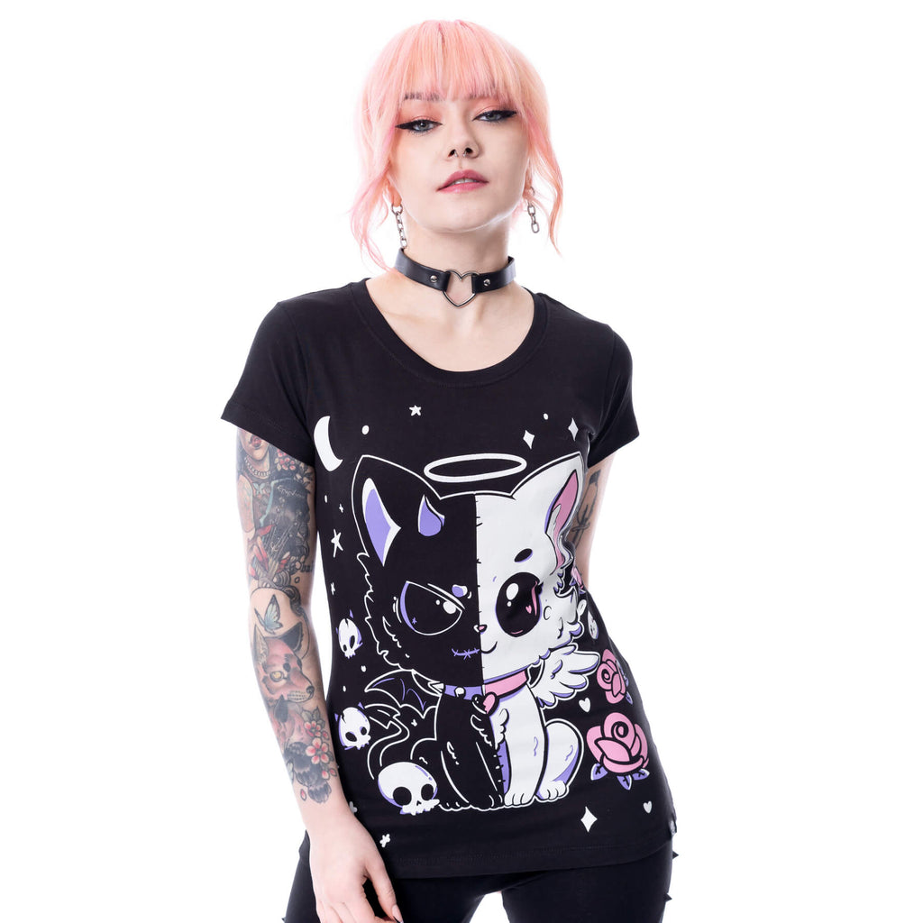 Cupcake Cult LVD Kitty T-Shirt – Black Gothic Cute Cat Tee | Alternative Clothing - Rockinredfox