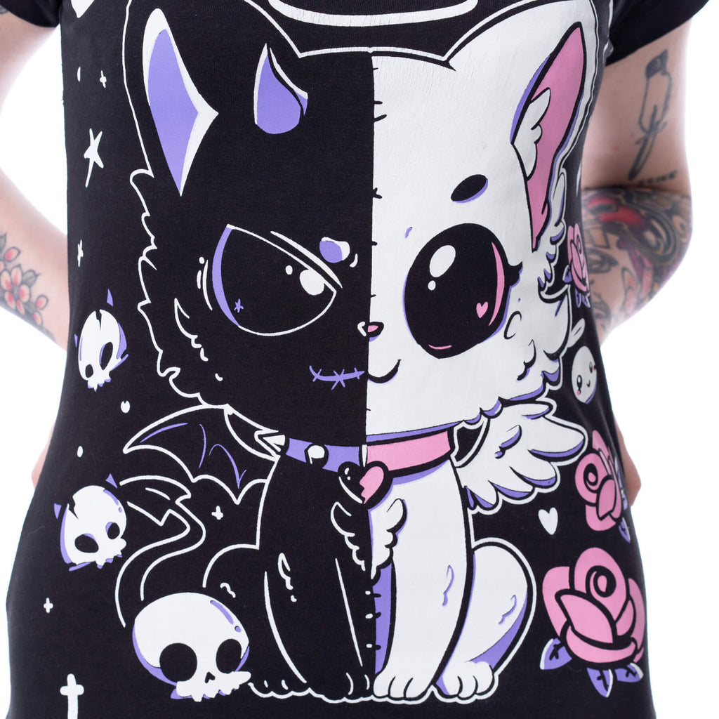 Cupcake Cult LVD Kitty T-Shirt – Black Gothic Cute Cat Tee | Alternative Clothing - Rockinredfox