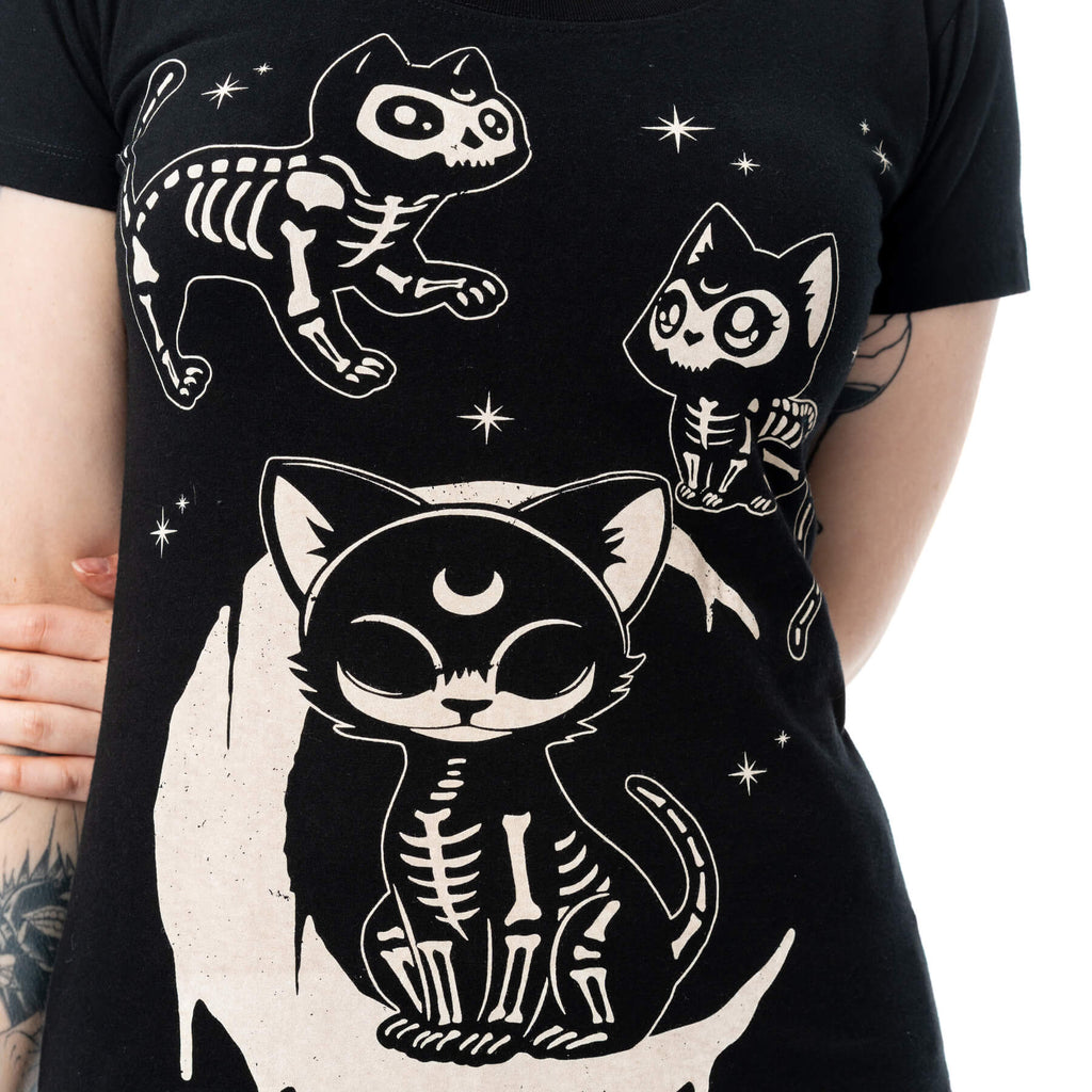 Cupcake Cult Moonlight T Shirt Black Gothic Cat Graphic Alternative Top - Rockinredfox
