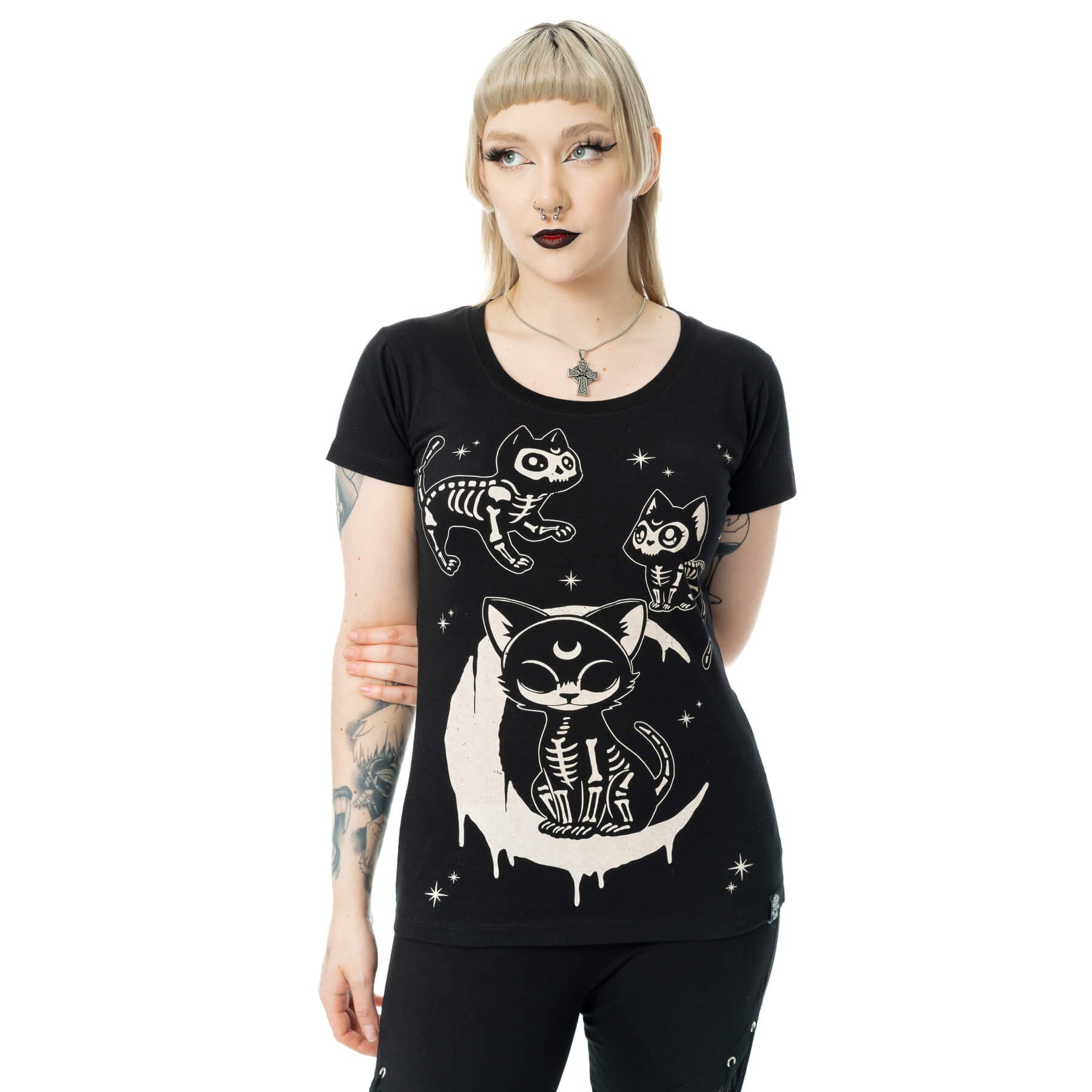 Cupcake Cult Moonlight T Shirt Black Gothic Cat Graphic Alternative Top - Rockinredfox