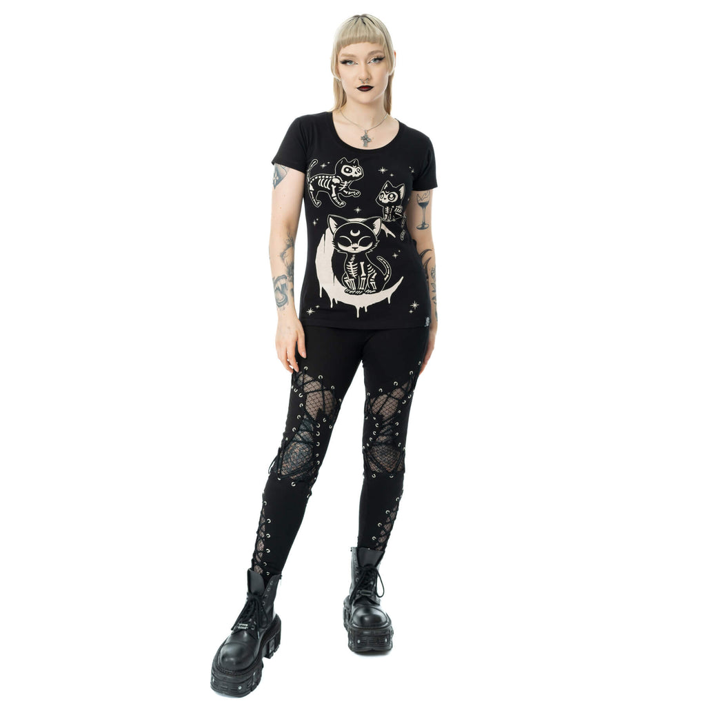 Cupcake Cult Moonlight T Shirt Black Gothic Cat Graphic Alternative Top - Rockinredfox