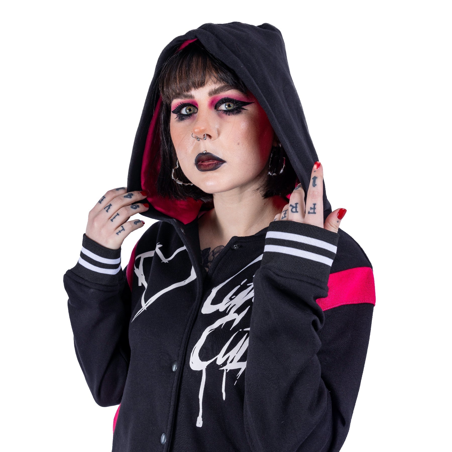 Cupcake Cult Sad But Cute Varsity Jacket Black Pink Gothic Teddy Hoodie - Rockinredfox