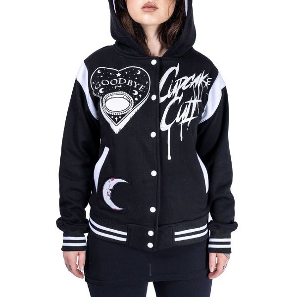 Cupcake Cult Under the Moon Varsity – Black Gothic Hoodie Jacket | Alternative Streetwear - Rockinredfox