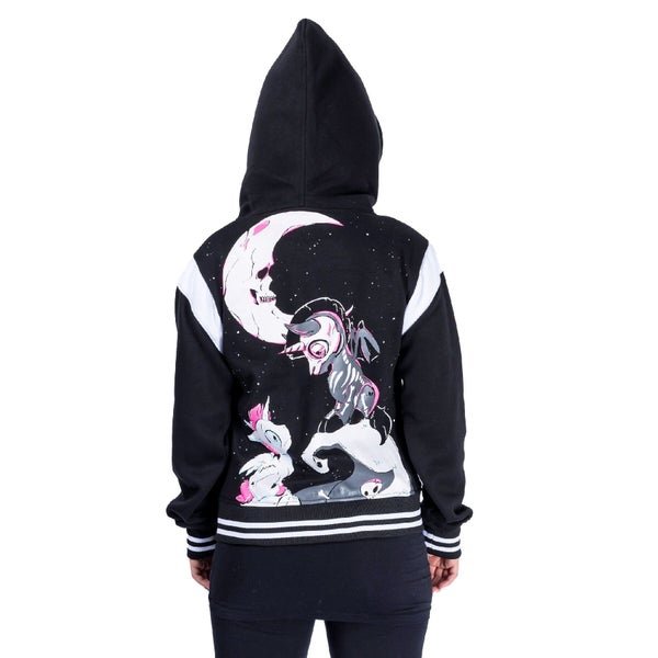Cupcake Cult Under the Moon Varsity – Black Gothic Hoodie Jacket | Alternative Streetwear - Rockinredfox