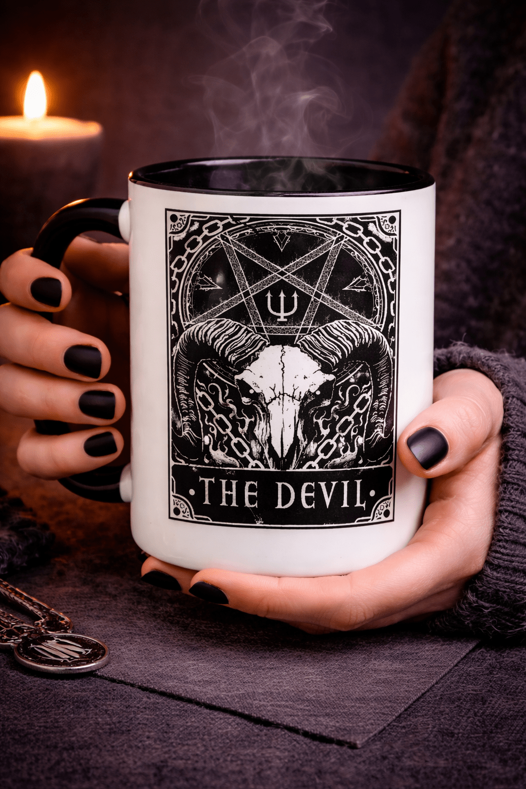 Deadly Tarot Devil Lovers Death Mug – Gothic 2 Tone Coffee Cup - Rockinredfox