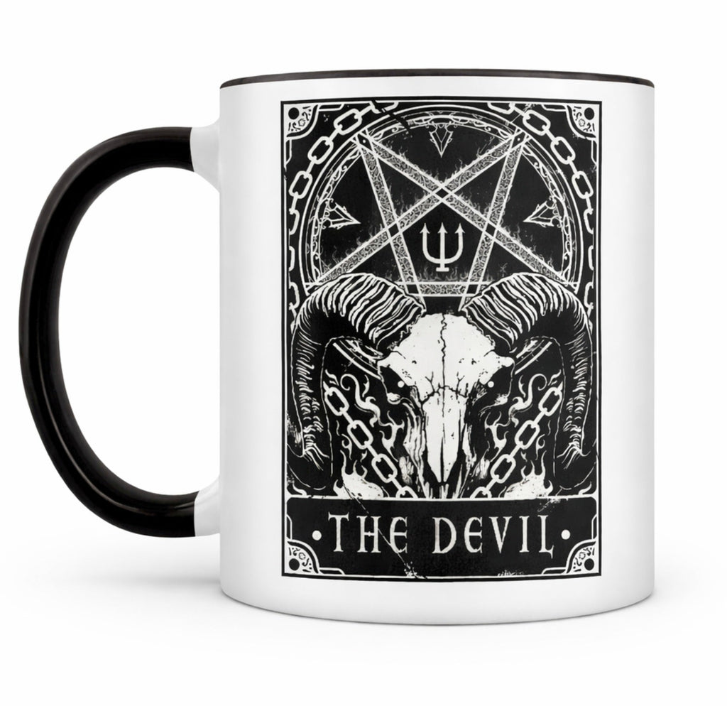 Deadly Tarot Devil Lovers Death Mug – Gothic 2 Tone Coffee Cup - Rockinredfox