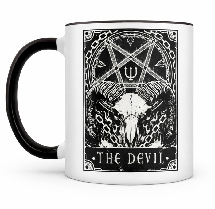Deadly Tarot Devil Lovers Death Mug – Gothic 2 Tone Coffee Cup - Rockinredfox