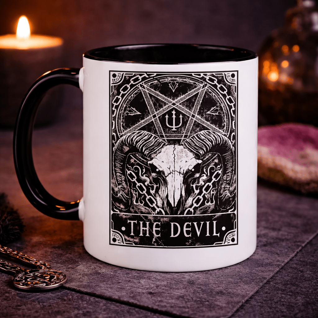 Deadly Tarot Devil Lovers Death Mug – Gothic 2 Tone Coffee Cup - Rockinredfox