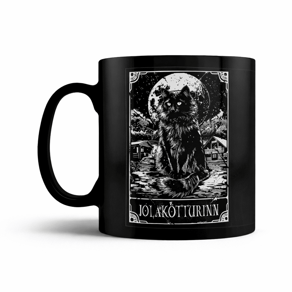 Deadly Tarot Jólakötturinn Yule Cat Mug – Gothic Black Folklore Coffee Cup - Rockinredfox