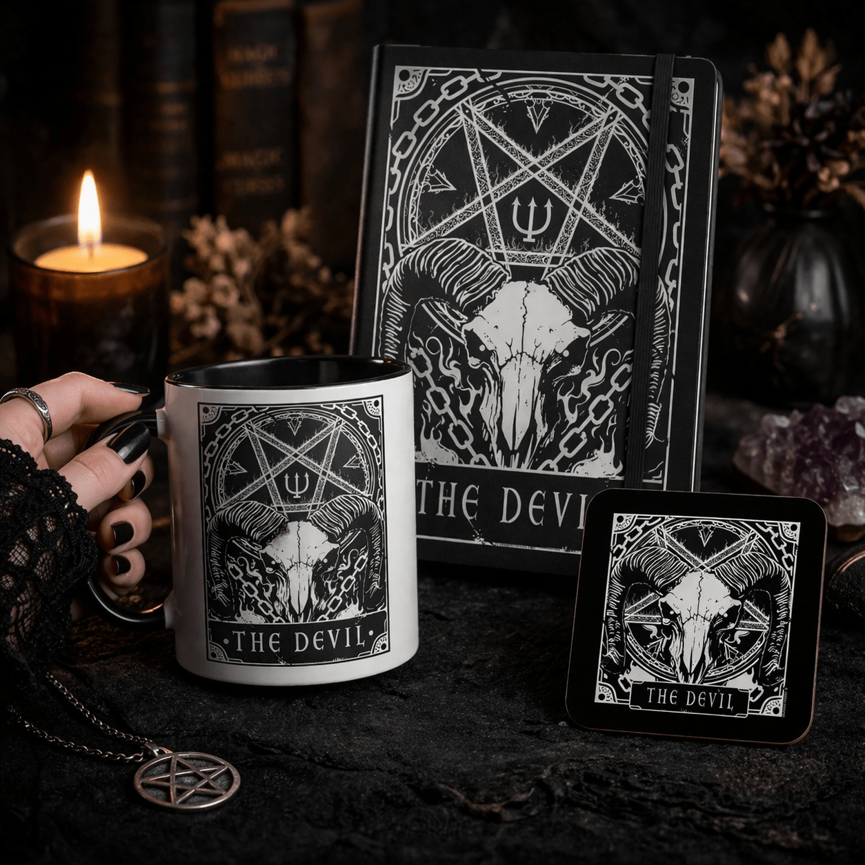 Deadly Tarot The Devil Gift Set – Mug, Notebook & Coaster - Rockinredfox