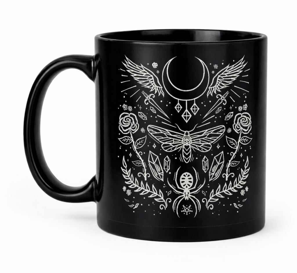 Elemental Witch Mug – Black Gothic Ceramic Coffee Cup - Rockinredfox