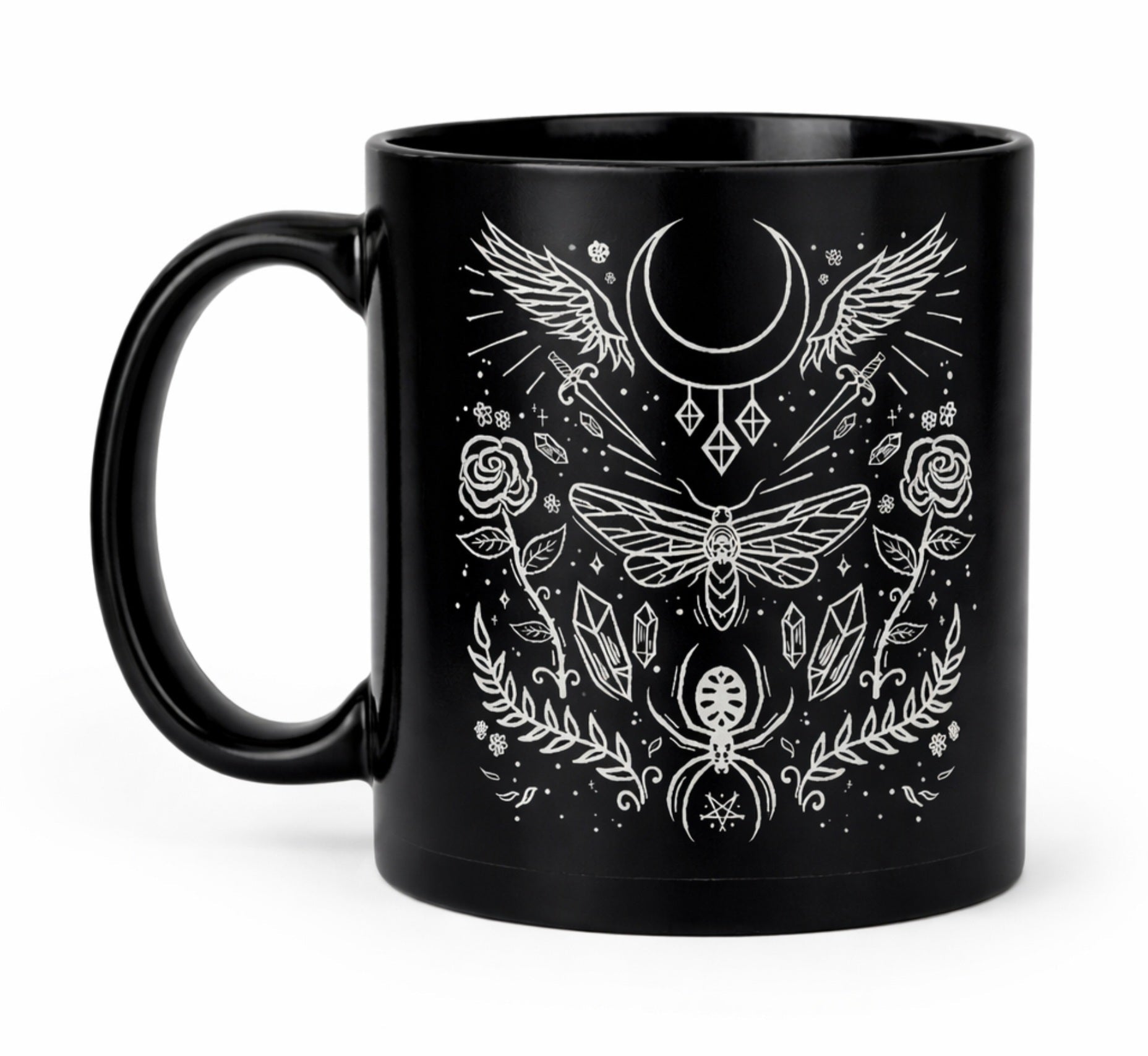 Elemental Witch Mug – Black Gothic Ceramic Coffee Cup - Rockinredfox