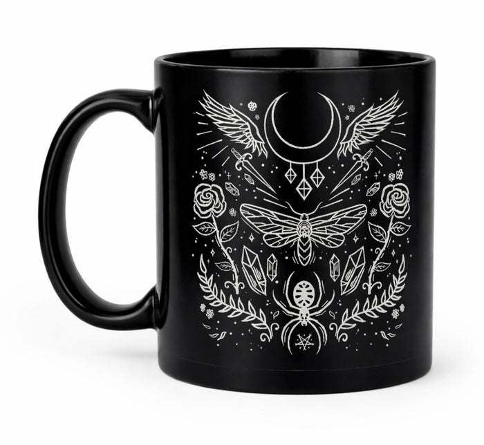 Elemental Witch Mug – Black Gothic Ceramic Coffee Cup - Rockinredfox