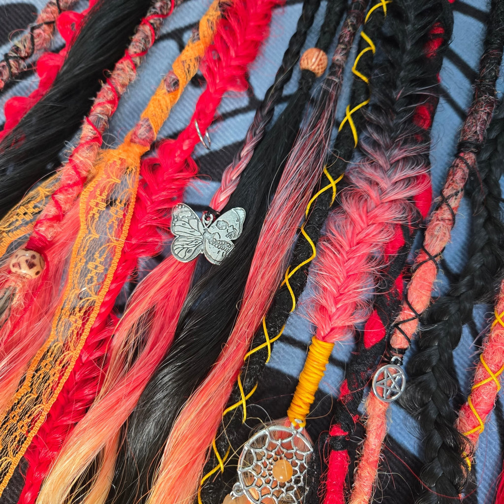 Fire Witch Clip In Dread Set 24 Inch Synthetic Hair Extensions - Rockinredfox