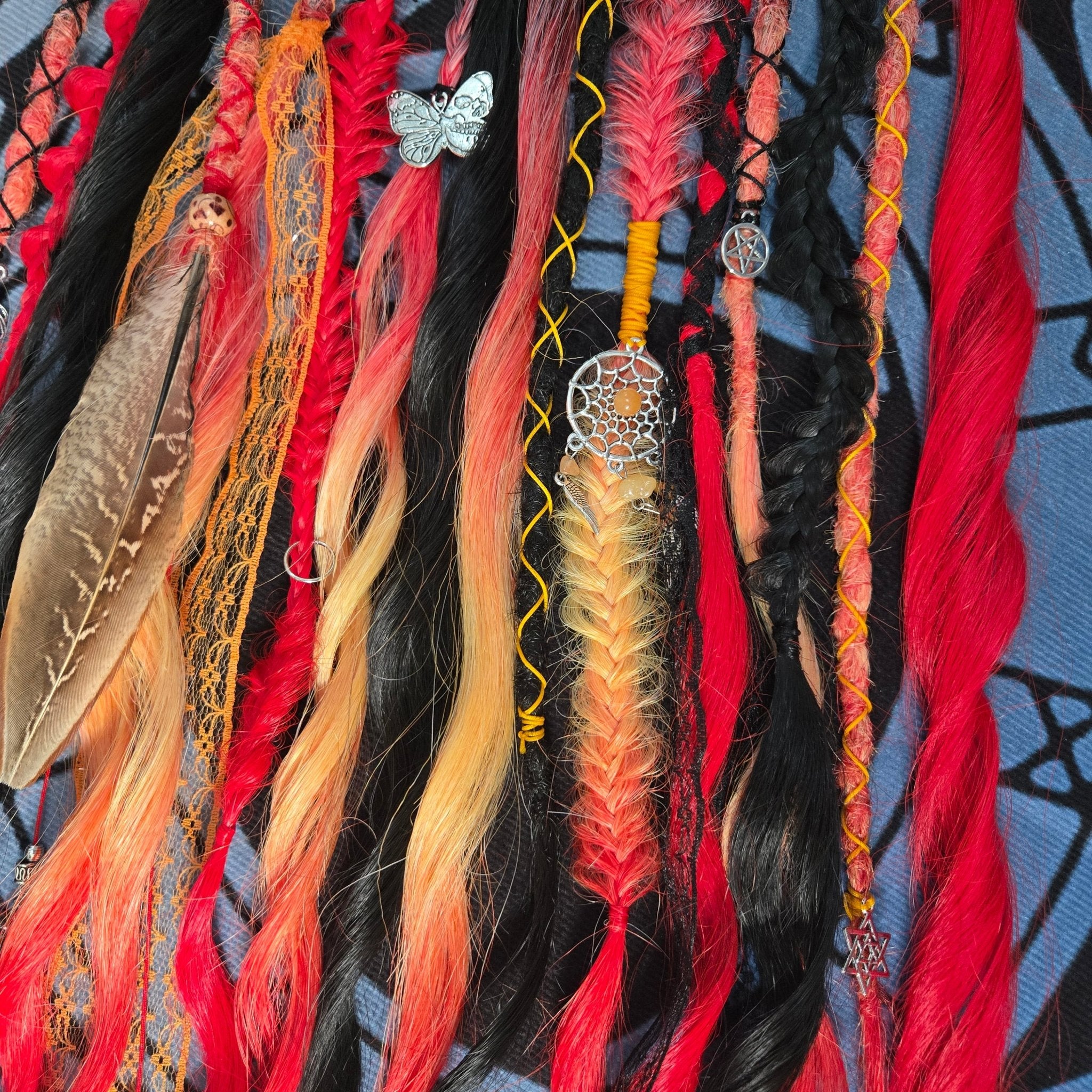 Fire Witch Clip In Dread Set 24 Inch Synthetic Hair Extensions - Rockinredfox