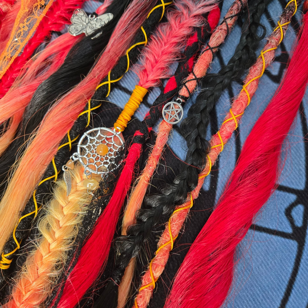 Fire Witch Clip In Dread Set 24 Inch Synthetic Hair Extensions - Rockinredfox