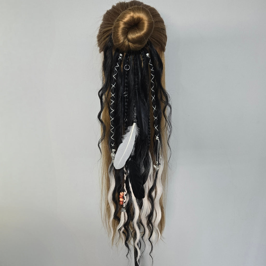Frost Raven Wavy Dread Bobble 24 Inch Synthetic Hair Tie - Rockinredfox