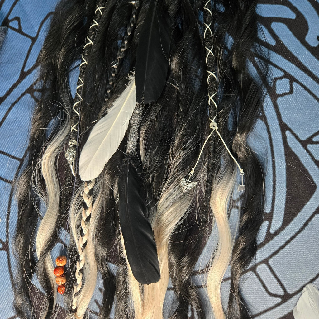 Frost Raven Wavy Dread Bobble 24 Inch Synthetic Hair Tie - Rockinredfox