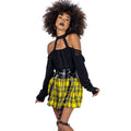 Heartless Calamity Skirt Yellow Tartan | Gothic Punk Mini Skirt with Harness Straps & Chains | RockinRedFox - Rockinredfox