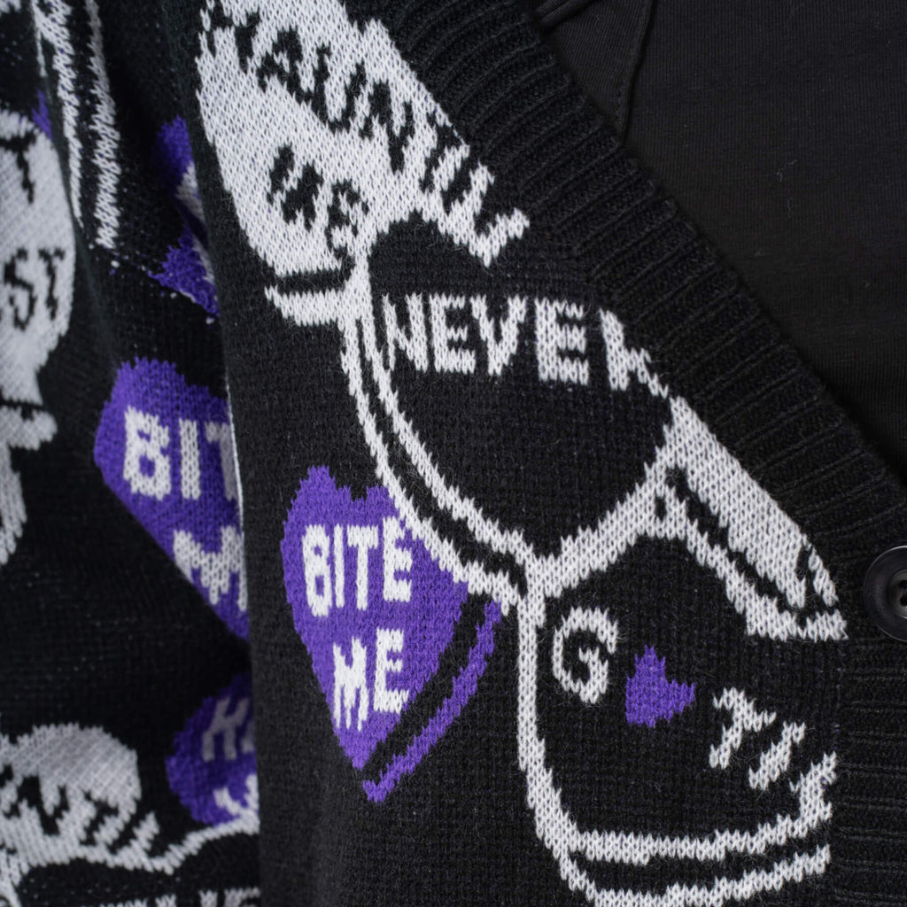 Heartless Candy Cardigan Black White Purple Oversized Gothic Heart Knit Cardigan - Rockinredfox