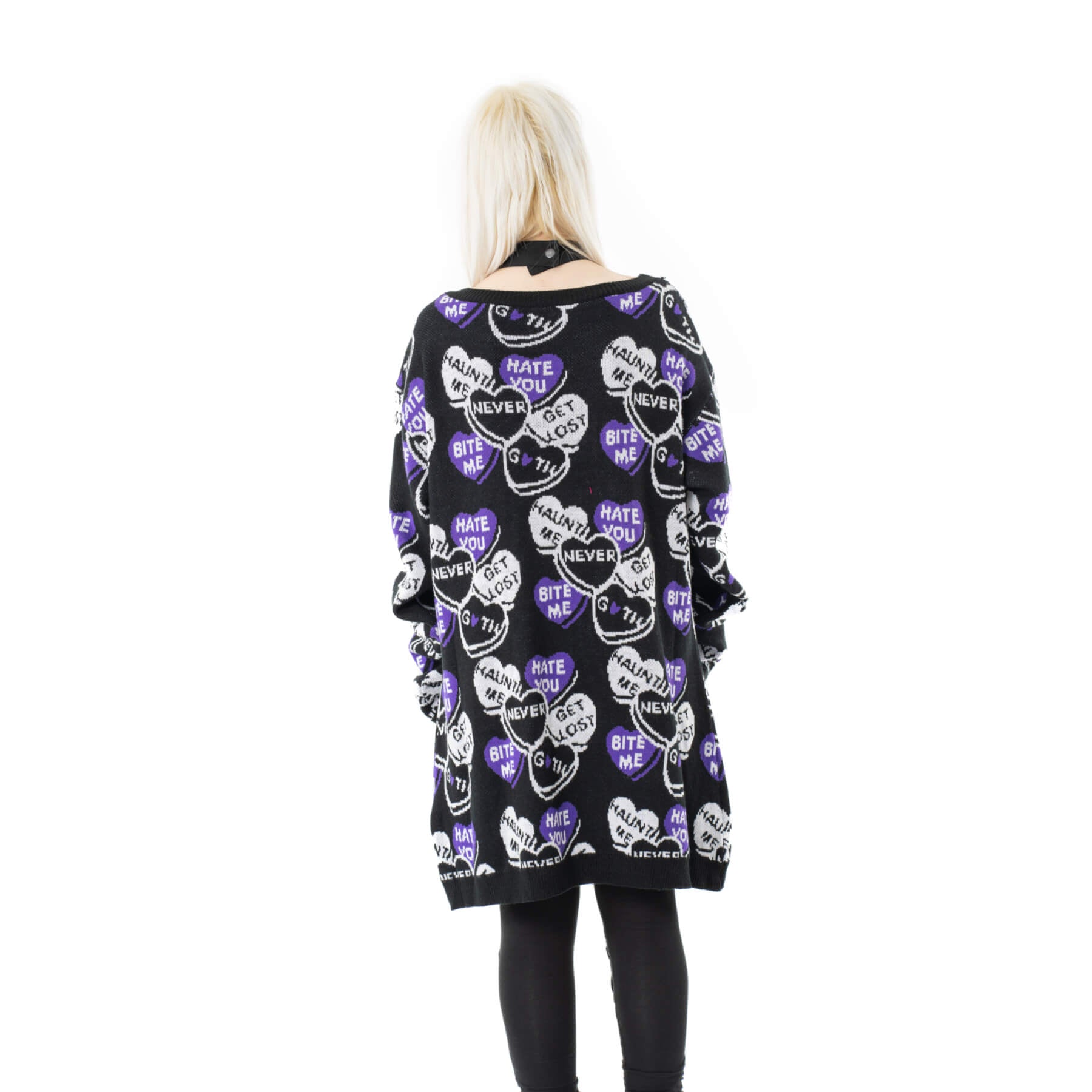 Heartless Candy Cardigan Black White Purple Oversized Gothic Heart Knit Cardigan - Rockinredfox