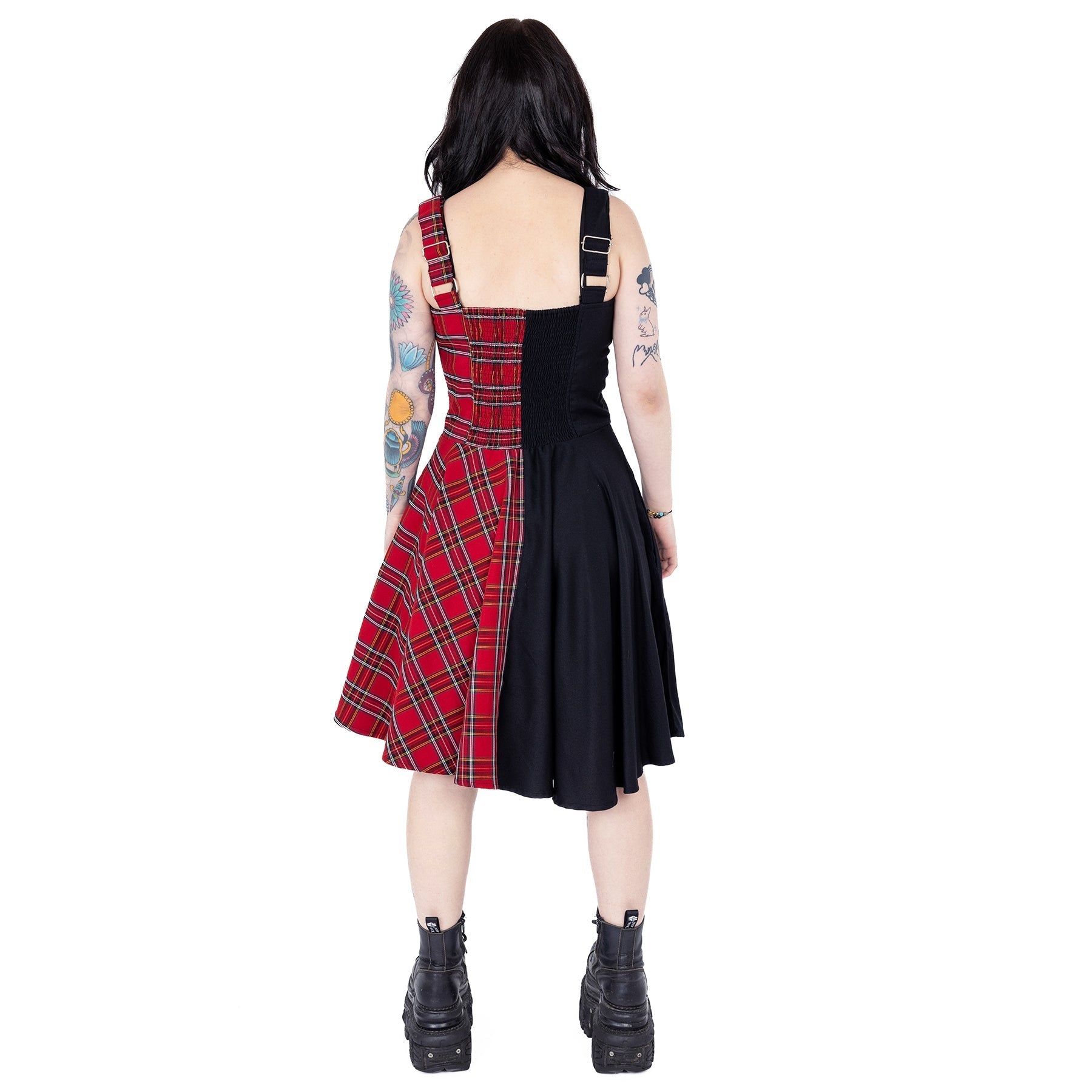 Heartless Dione Dress Black Red Tartan Gothic Punk Skater Dress - Rockinredfox