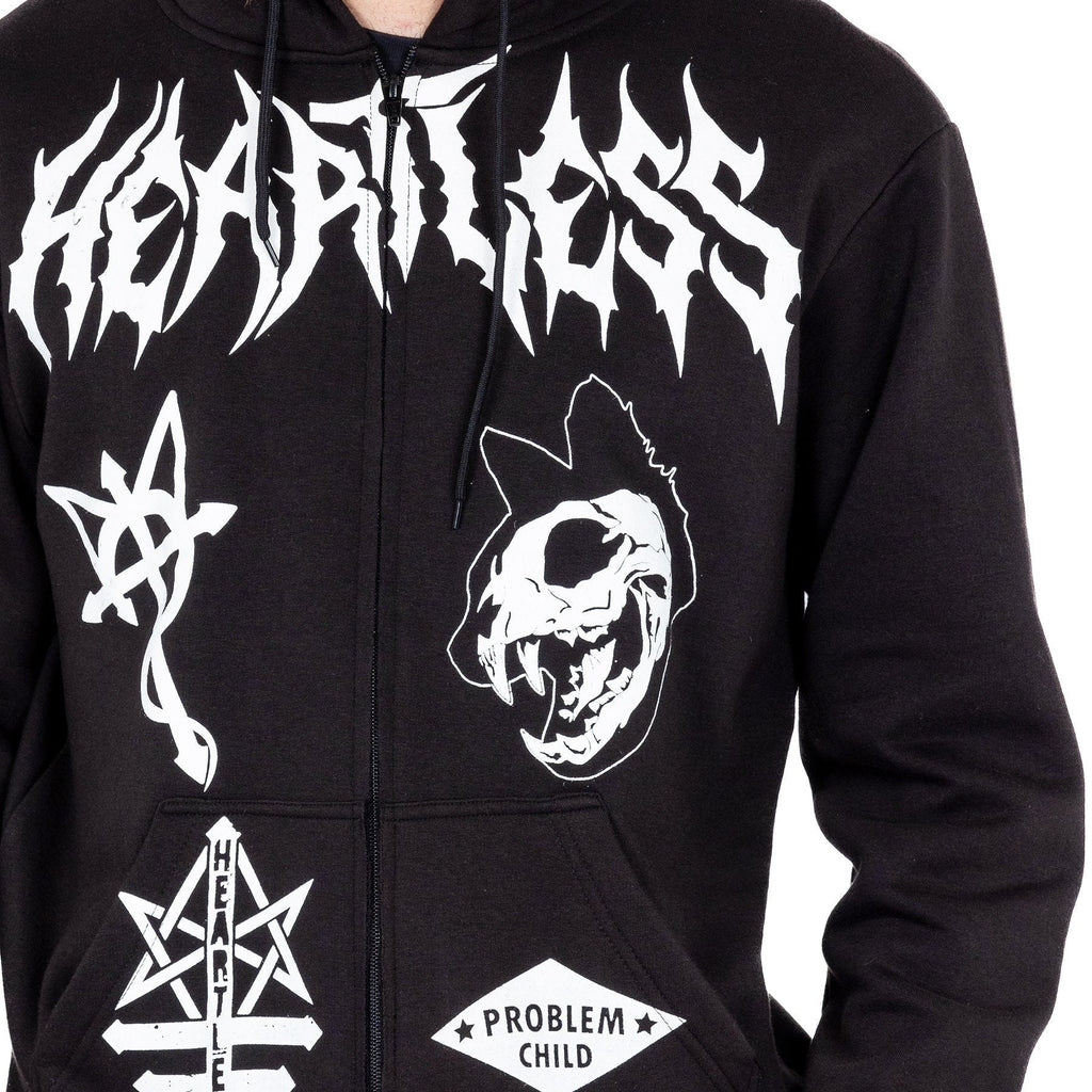 Heartless Don’t Follow Hood – Men’s Black Gothic Zip Hoodie | Alternative Skeleton Streetwear - Rockinredfox