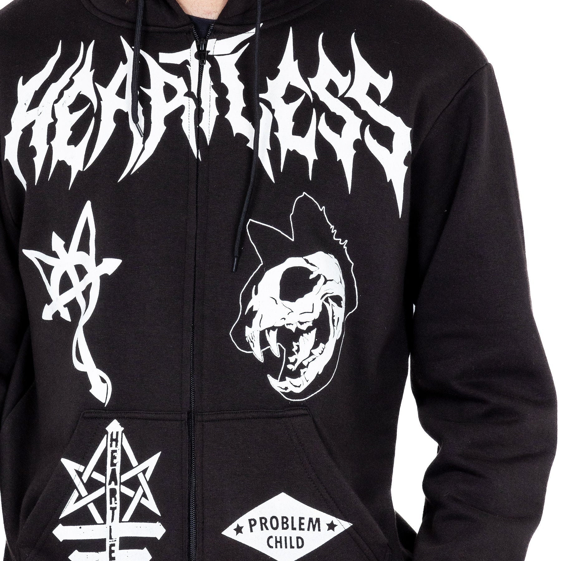 Heartless Don’t Follow Hood – Men’s Black Gothic Zip Hoodie | Alternative Skeleton Streetwear - Rockinredfox