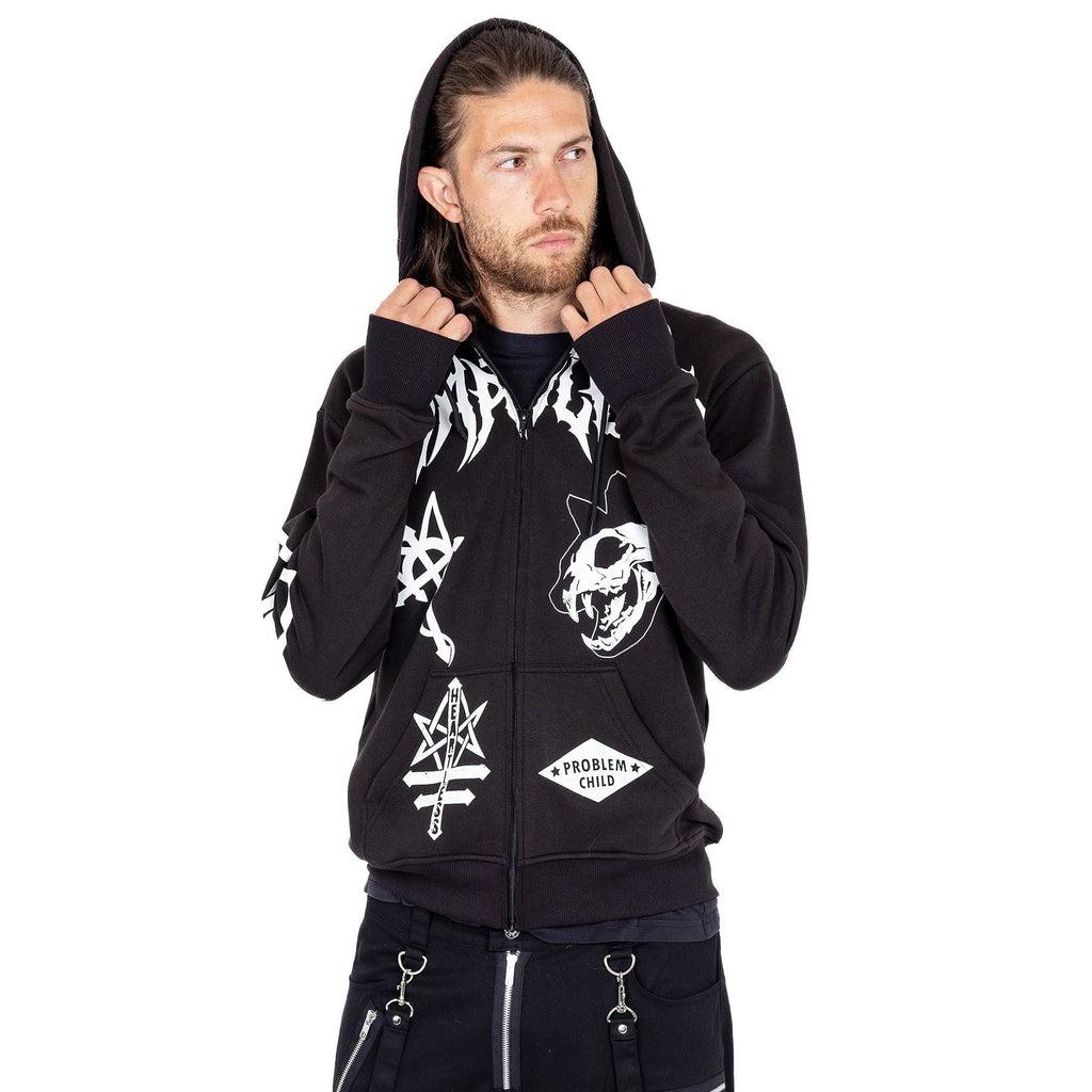 Heartless Don’t Follow Hood – Men’s Black Gothic Zip Hoodie | Alternative Skeleton Streetwear - Rockinredfox