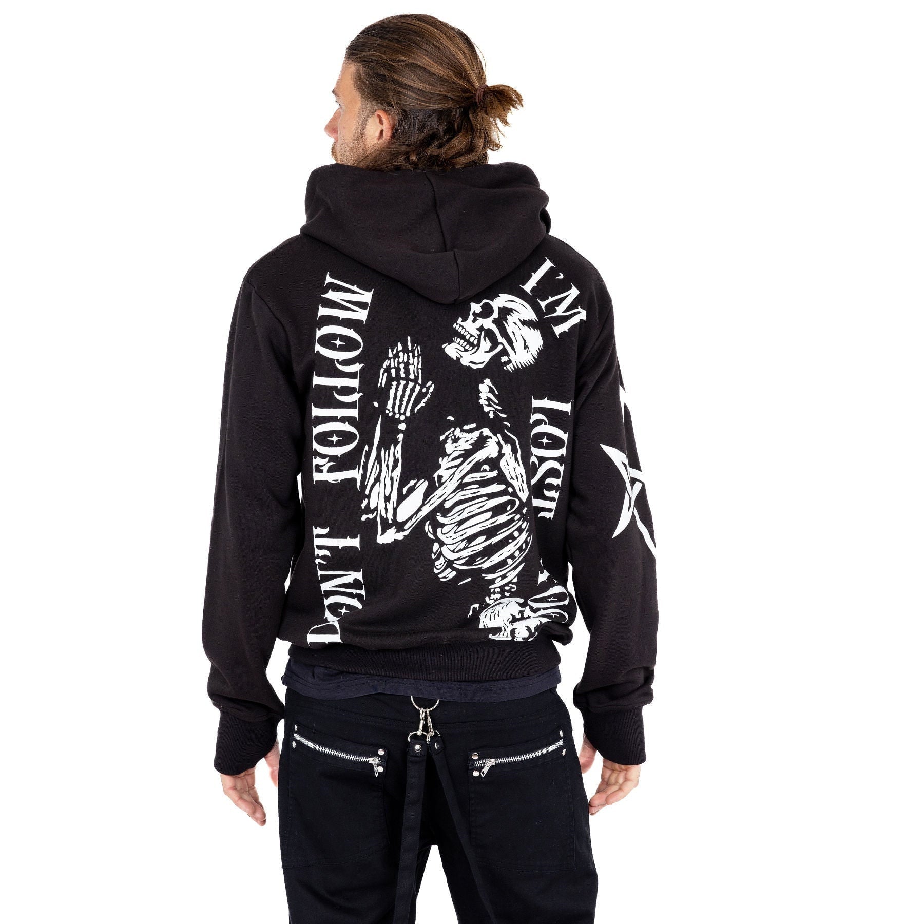 Heartless Don’t Follow Hood – Men’s Black Gothic Zip Hoodie | Alternative Skeleton Streetwear - Rockinredfox